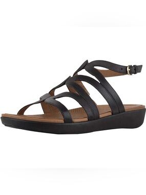 Fitflop Black Strappy Leather Wedge Sandals